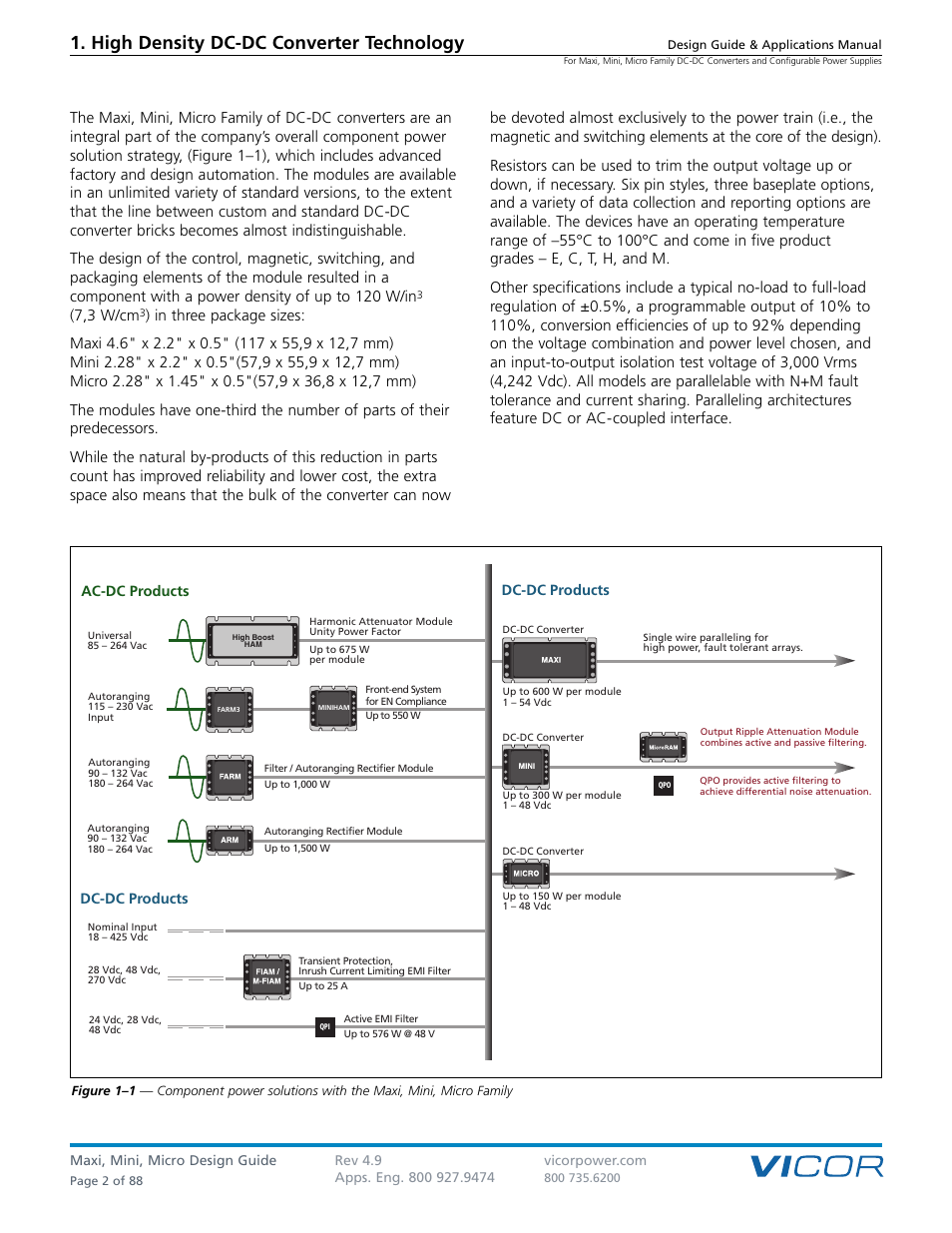 High density dc-dc converter technology, 7,3 w/cm | Vicor Micro Family of DC-DC Converter User Manual | Page 3 / 89