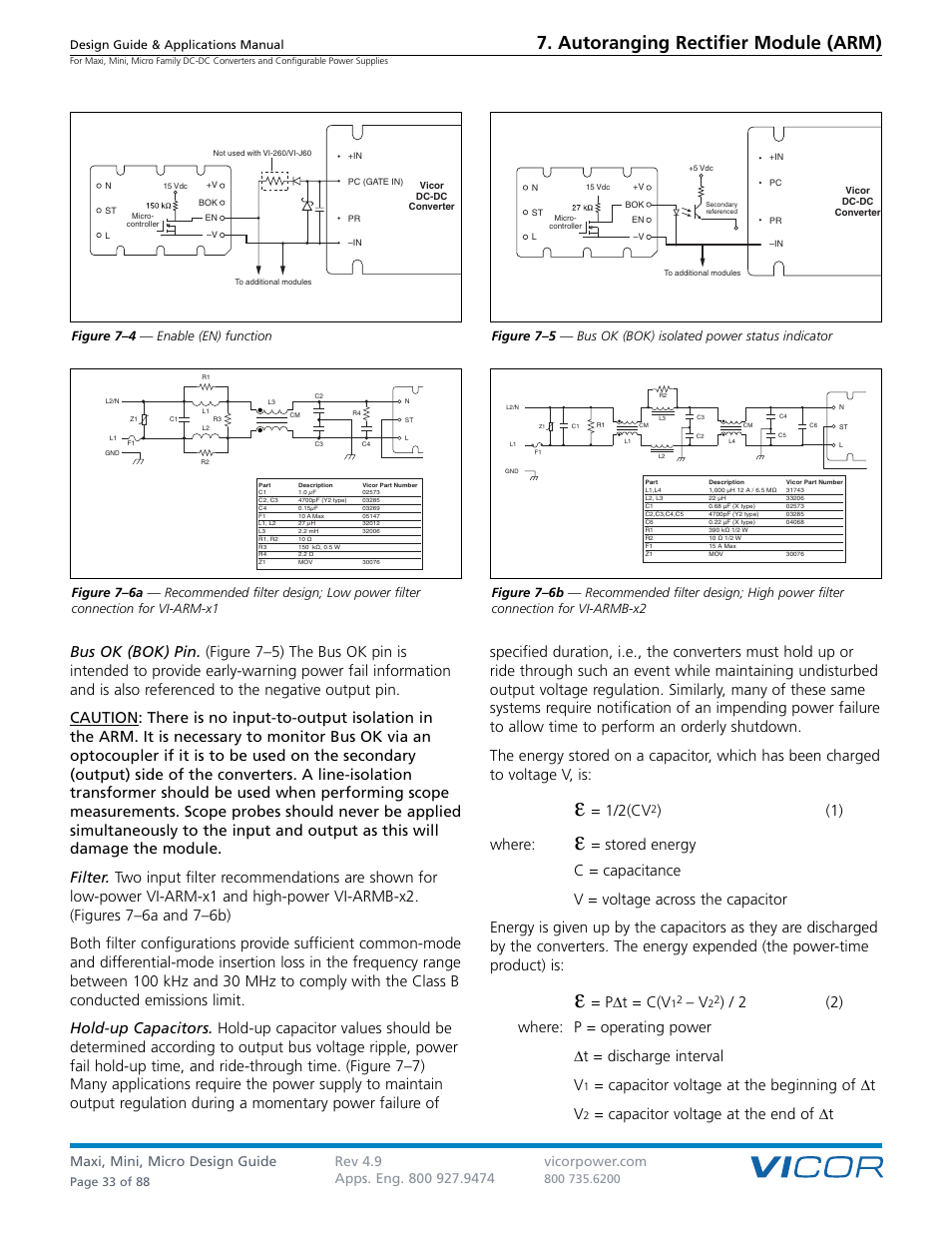 Autoranging rectifier module (arm), 1/2(cv, 1) where | P ∆t = c(v, Capacitor voltage at the beginning of ∆t v, Capacitor voltage at the end of ∆t, Figure 7–4 — enable (en) function, Design guide & applications manual, Page 33 of 88 | Vicor Micro Family of DC-DC Converter User Manual | Page 34 / 89