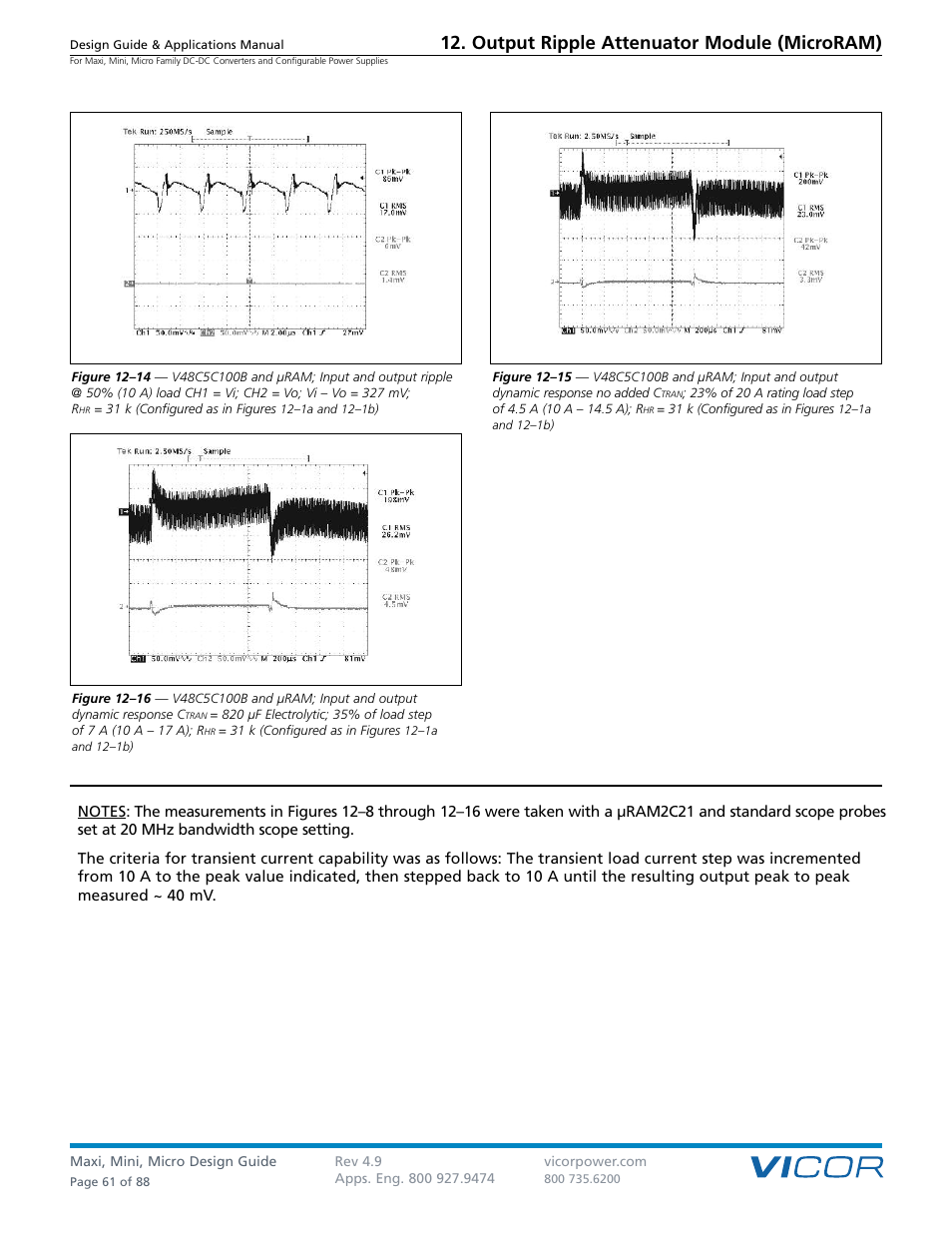 Output ripple attenuator module (microram) | Vicor Micro Family of DC-DC Converter User Manual | Page 62 / 89