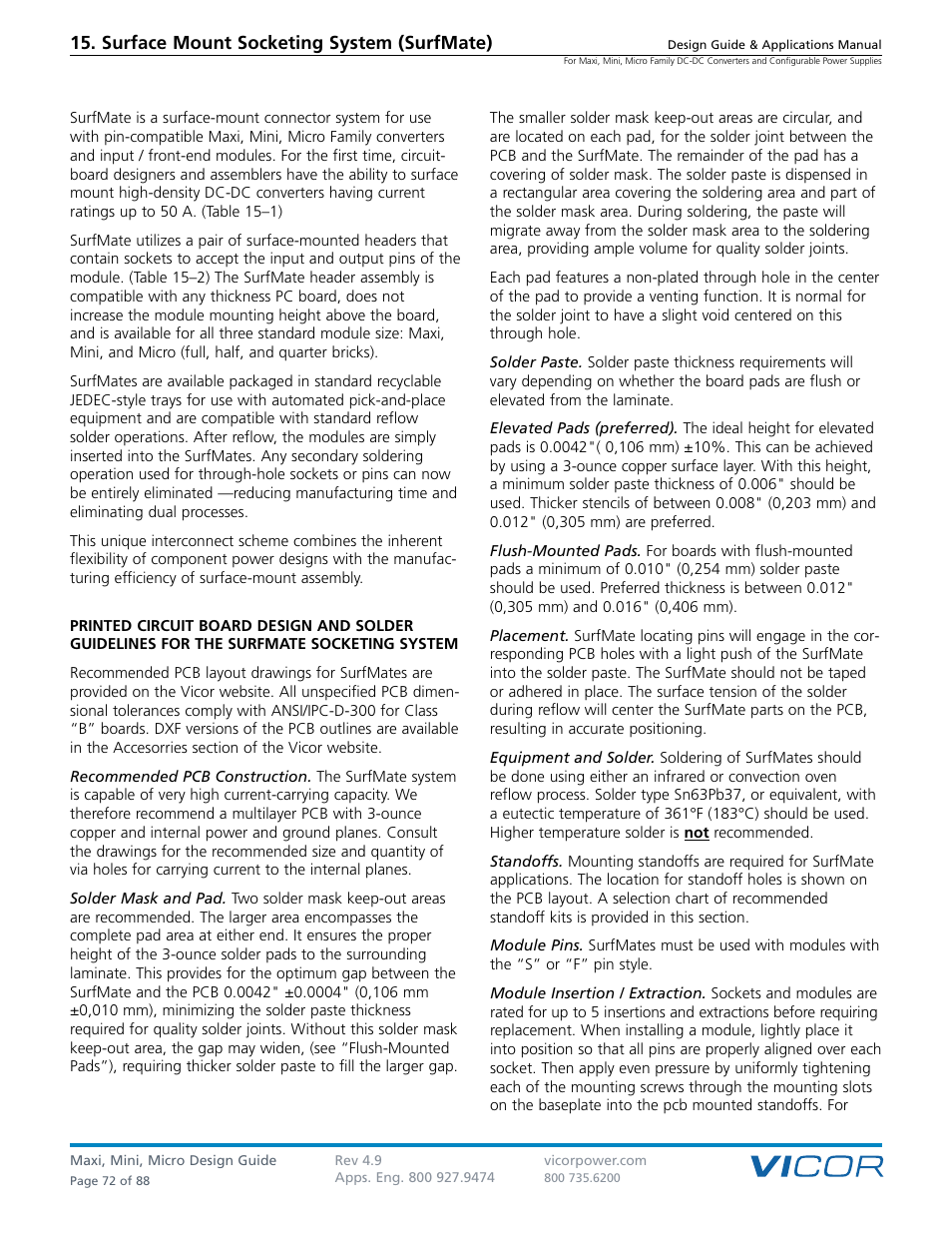 Surface mount socketing system (surfmate) | Vicor Micro Family of DC-DC Converter User Manual | Page 73 / 89