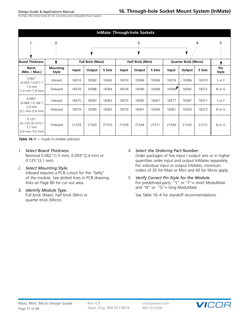 Through-hole socket mount system (inmate) | Vicor Micro Family of DC-DC Converter User Manual | Page 78 / 89