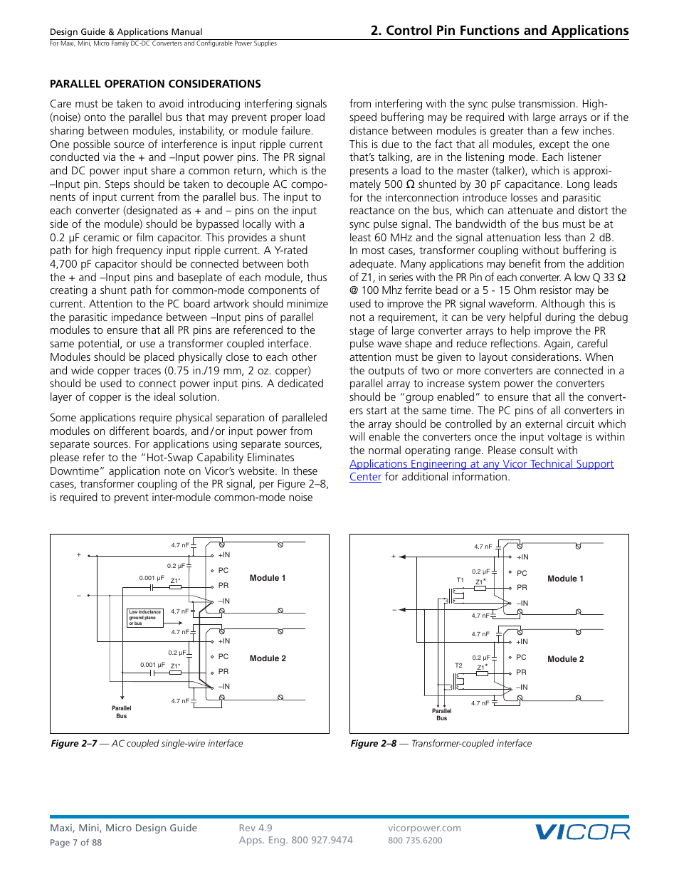 Control pin functions and applications, Parallel operation considerations | Vicor Micro Family of DC-DC Converter User Manual | Page 8 / 89