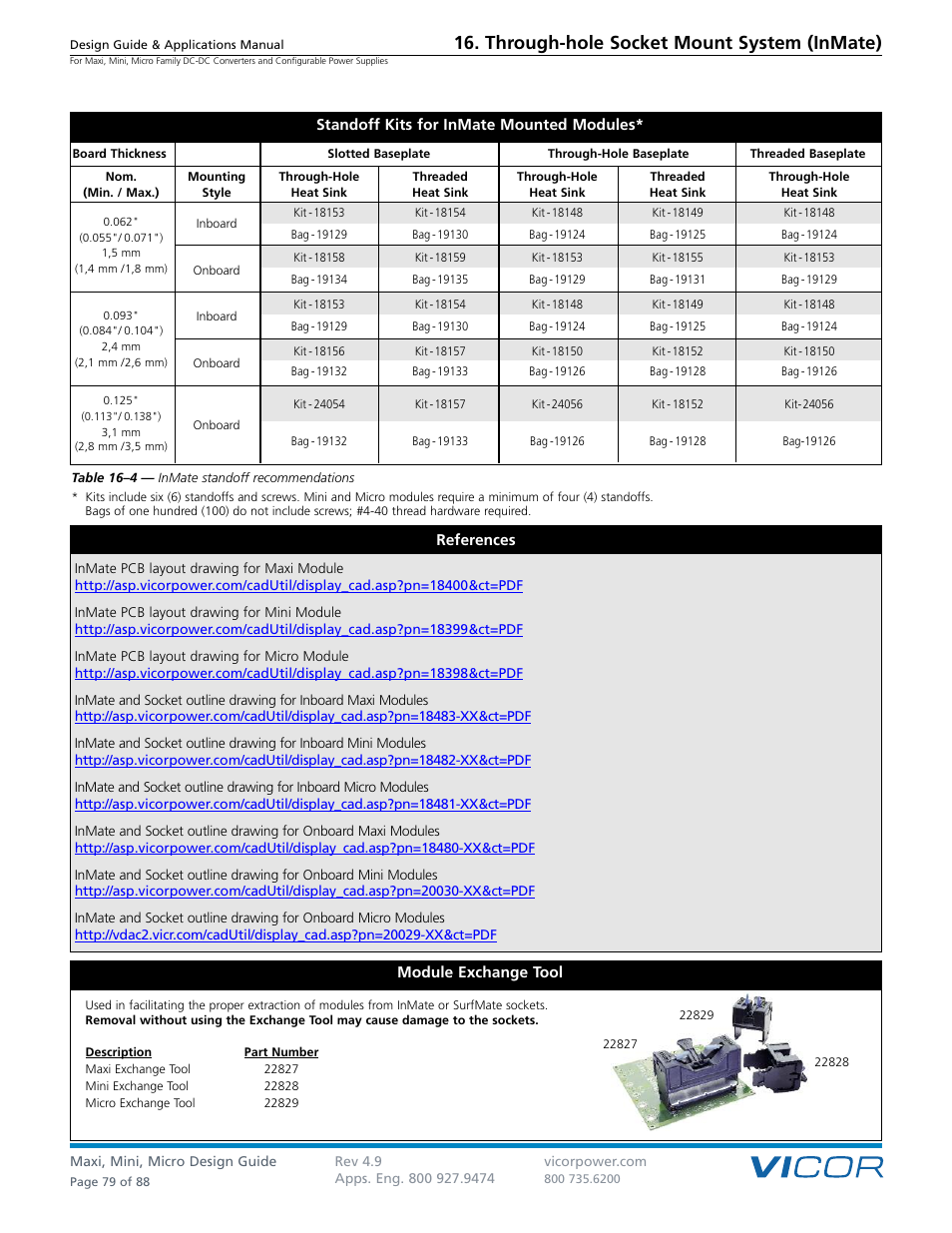 Through-hole socket mount system (inmate) | Vicor Micro Family of DC-DC Converter User Manual | Page 80 / 89