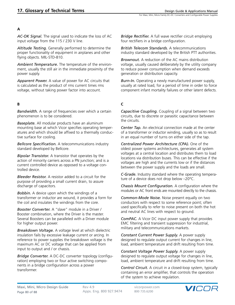 Glossary of technical terms | Vicor Micro Family of DC-DC Converter User Manual | Page 81 / 89
