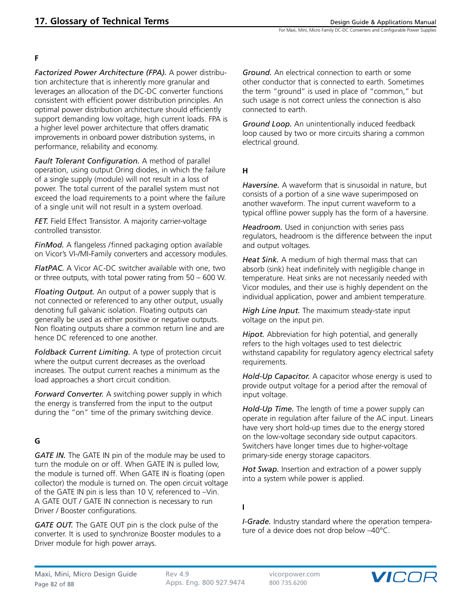 Glossary of technical terms | Vicor Micro Family of DC-DC Converter User Manual | Page 83 / 89