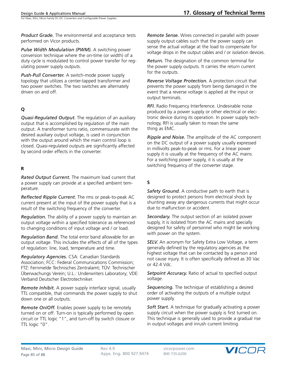 Glossary of technical terms | Vicor Micro Family of DC-DC Converter User Manual | Page 86 / 89