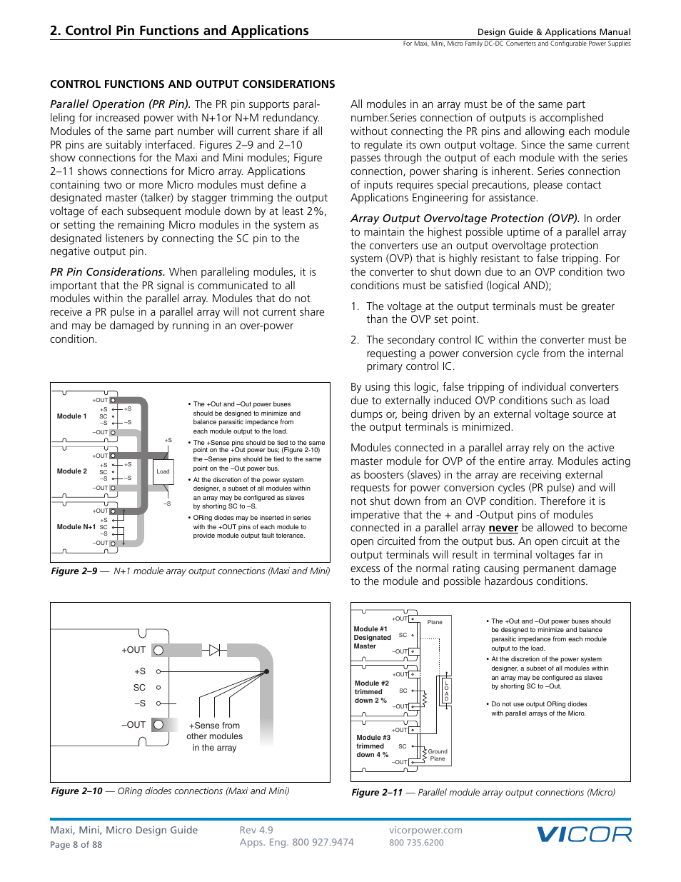 Control pin functions and applications, Control functions and output considerations | Vicor Micro Family of DC-DC Converter User Manual | Page 9 / 89