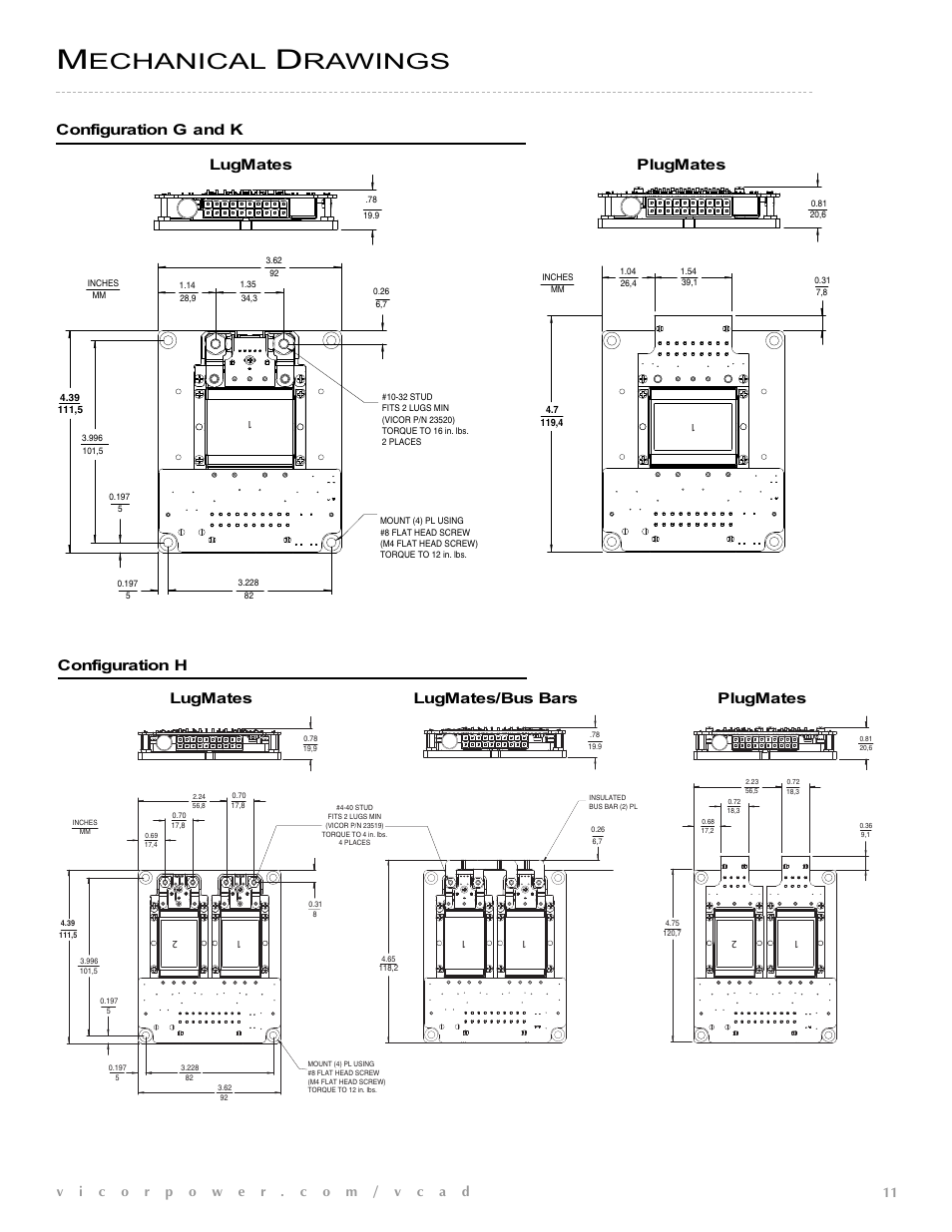 Echanical, Rawings, Configuration g and k configuration h | Vicor VIPAC Array CONFIGURATION GUIDE User Manual | Page 12 / 14