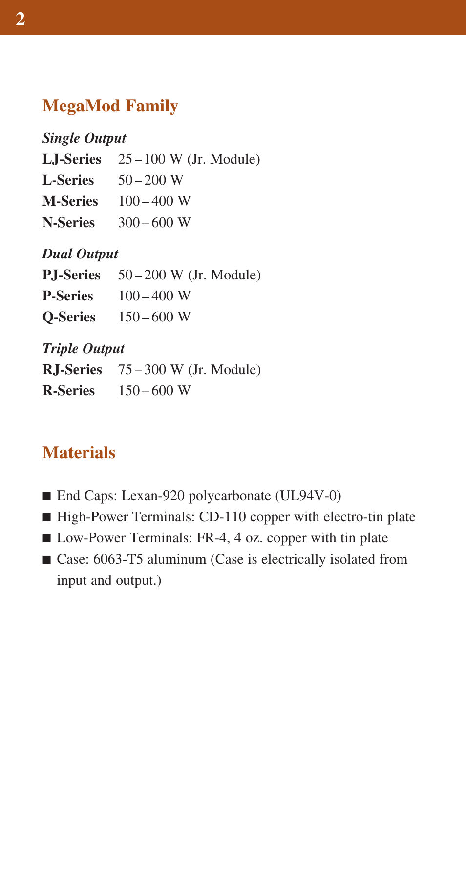 Megamod family, Materials | Vicor MegaMod DC-DC Converter Family User Manual | Page 3 / 8