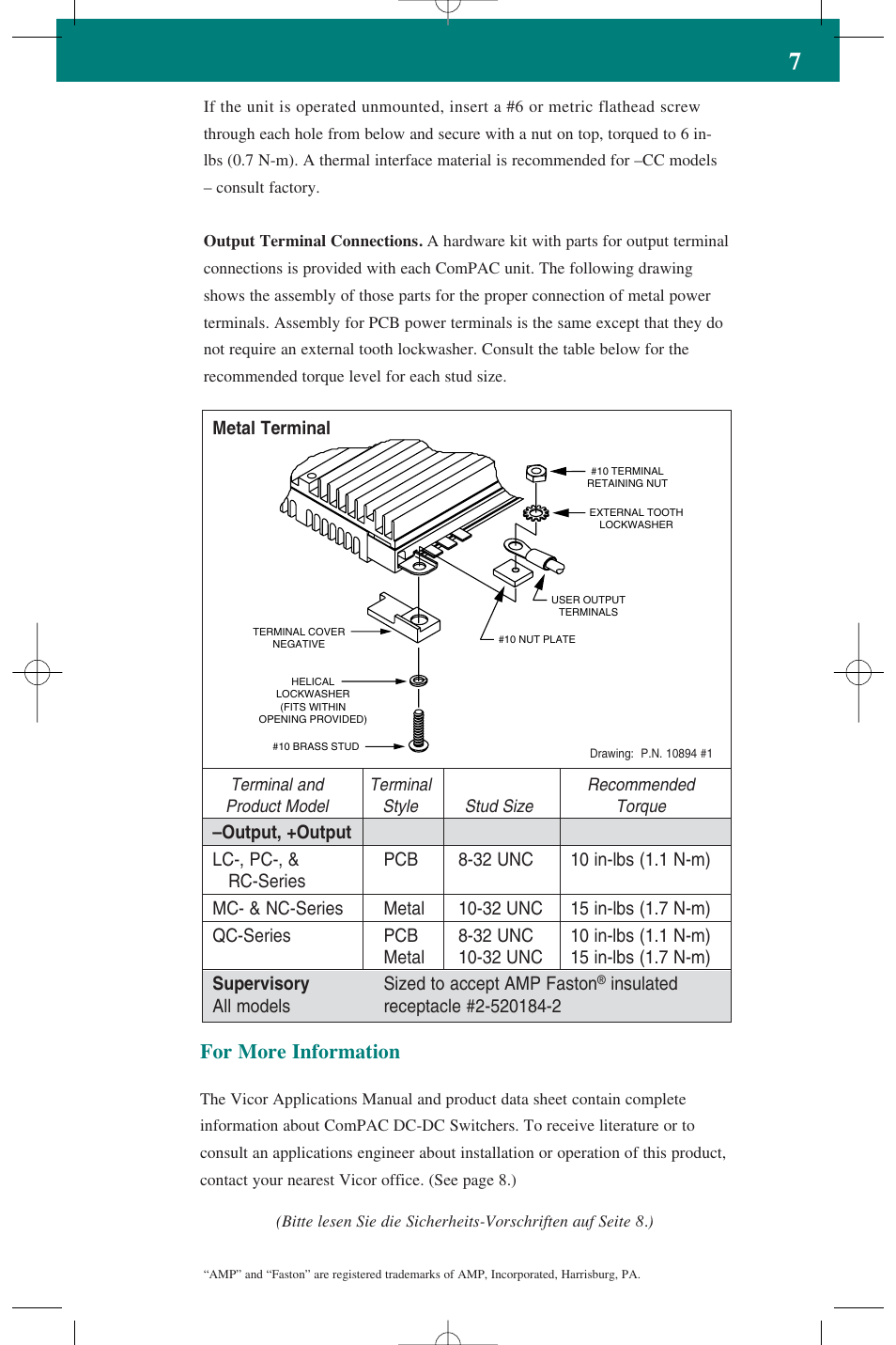 For more information | Vicor ComPAC Family 50 to 600 Watt DC-DC Switchers User Manual | Page 7 / 8