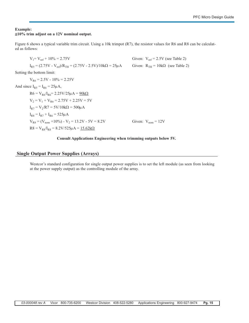 Single output power supplies (arrays) | Vicor PFC Micro Power Factor Corrected AC-DC Switcher User Manual | Page 15 / 23