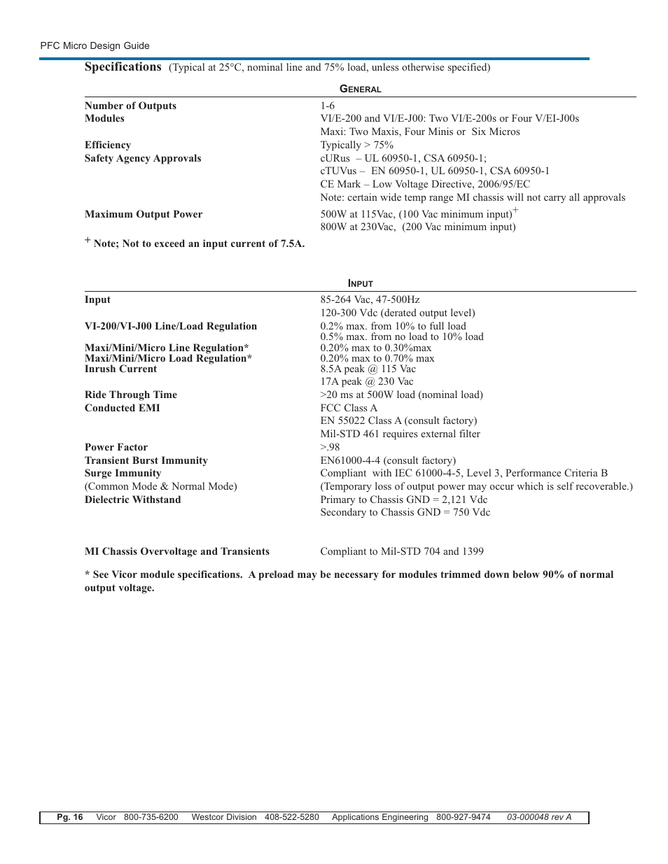 Vicor PFC Micro Power Factor Corrected AC-DC Switcher User Manual | Page 16 / 23