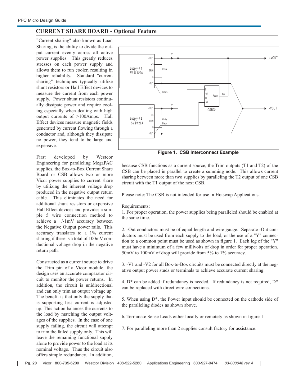 Current share board - optional feature | Vicor PFC Micro Power Factor Corrected AC-DC Switcher User Manual | Page 20 / 23
