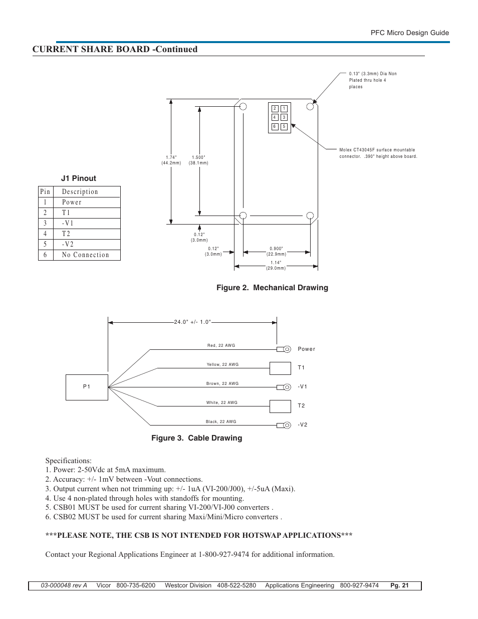 Current share board -continued, Figure 3. cable drawing | Vicor PFC Micro Power Factor Corrected AC-DC Switcher User Manual | Page 21 / 23