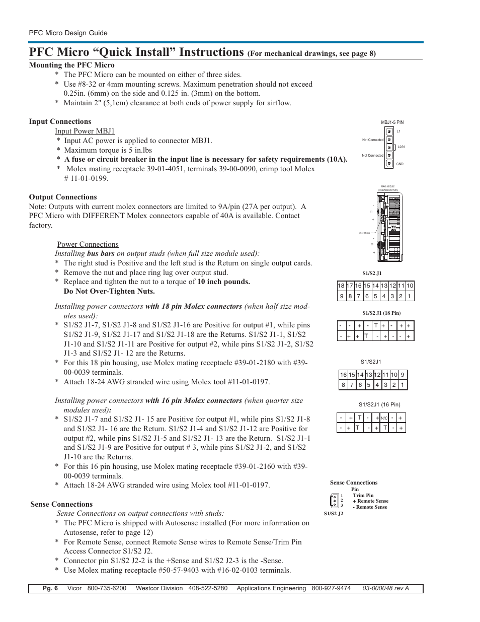 Pfc micro “quick install” instructions | Vicor PFC Micro Power Factor Corrected AC-DC Switcher User Manual | Page 6 / 23