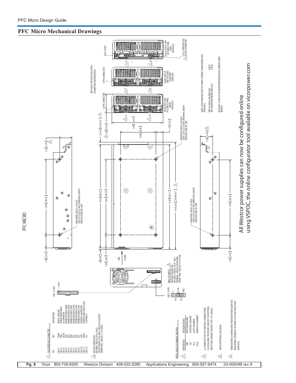 Pfc micro mechanical drawings, Pfc micro, Pfc micro design guide | Vicor PFC Micro Power Factor Corrected AC-DC Switcher User Manual | Page 8 / 23