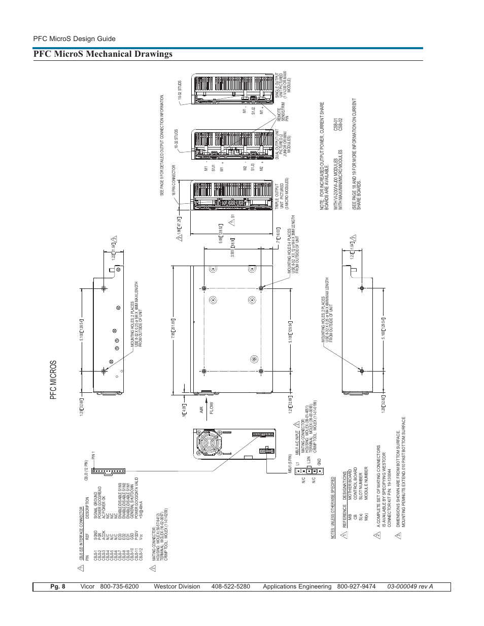 Pfc micros mechanical drawings, Pf c m icros, Pfc micros design guide | Vicor PFC MicroS Power Factor Corrected AC-DC Switcher User Manual | Page 8 / 22