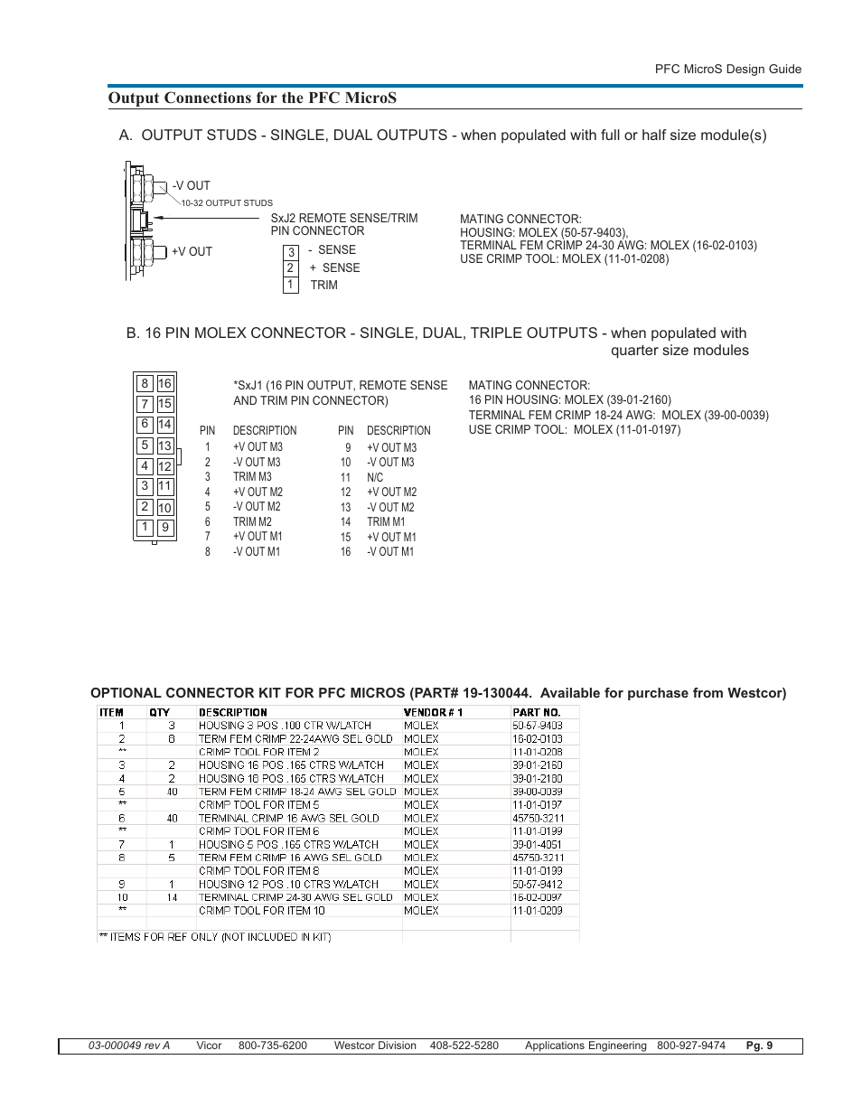 Output connections for the pfc micros | Vicor PFC MicroS Power Factor Corrected AC-DC Switcher User Manual | Page 9 / 22
