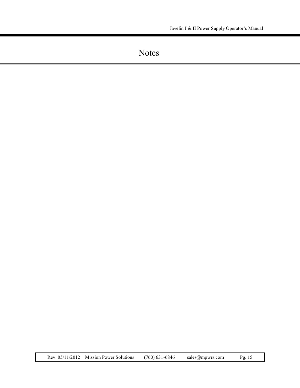 Vicor Javelin II User Manual | Page 15 / 15