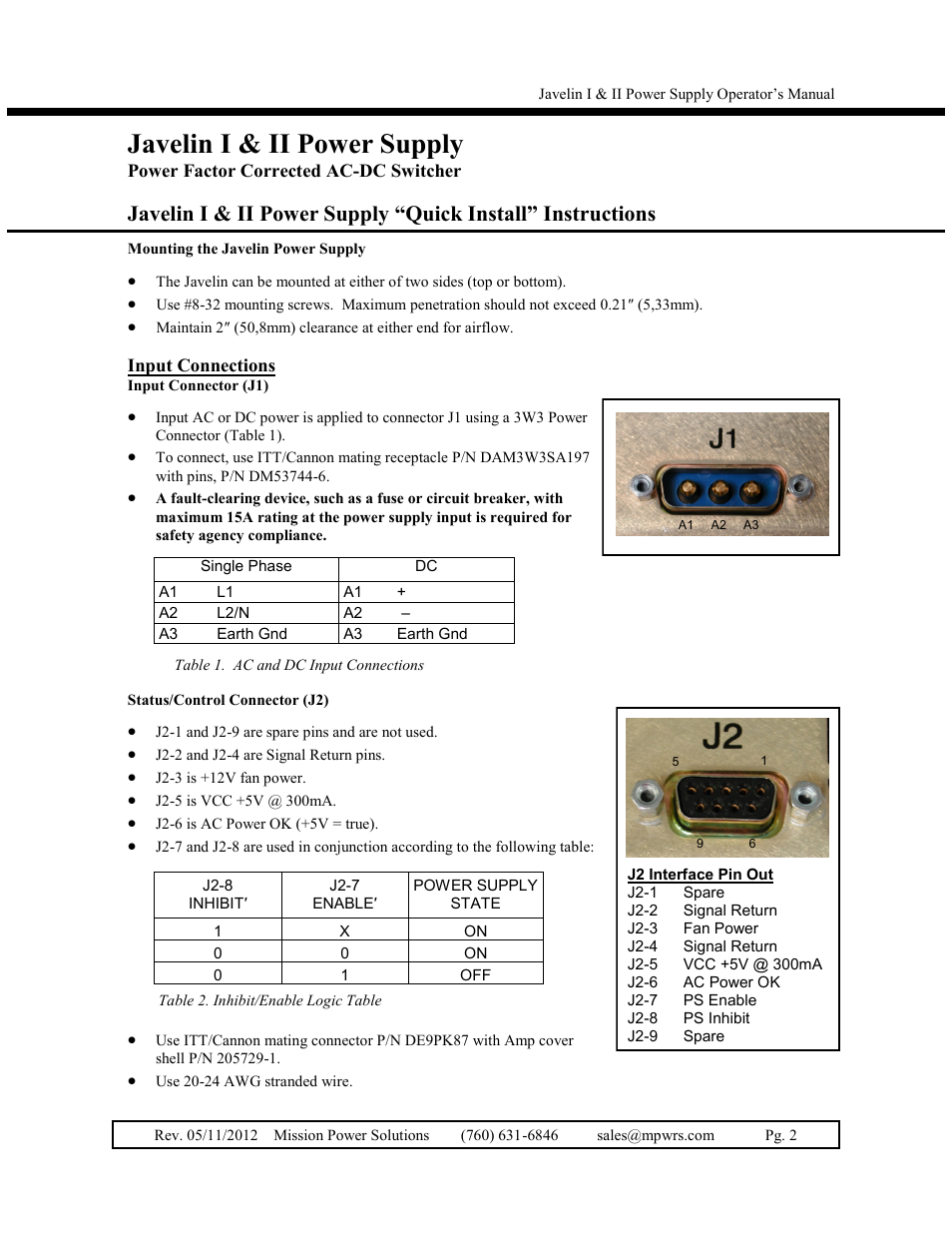 Javelin i & ii power supply | Vicor Javelin II User Manual | Page 2 / 15