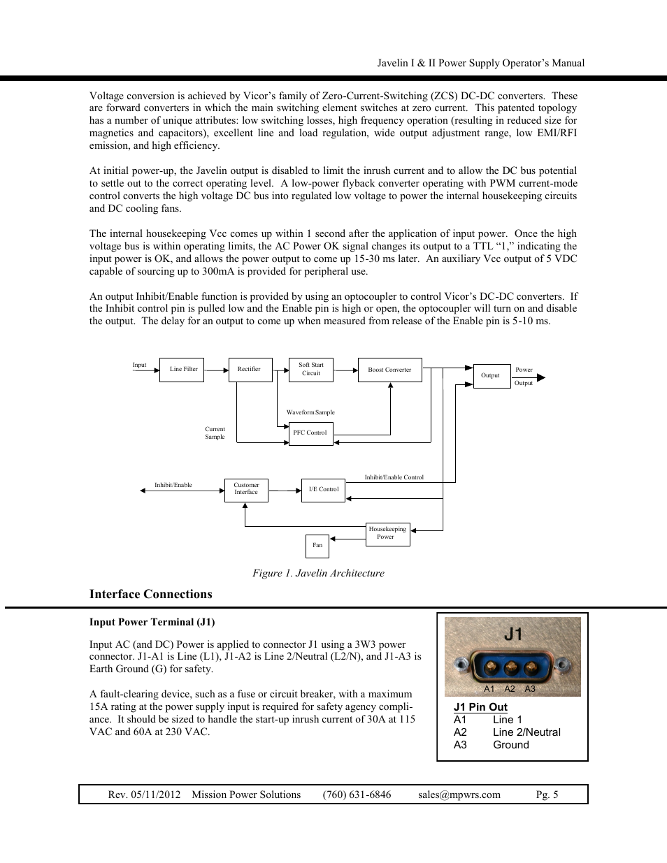 Interface connections, Figure 1. javelin architecture | Vicor Javelin II User Manual | Page 5 / 15