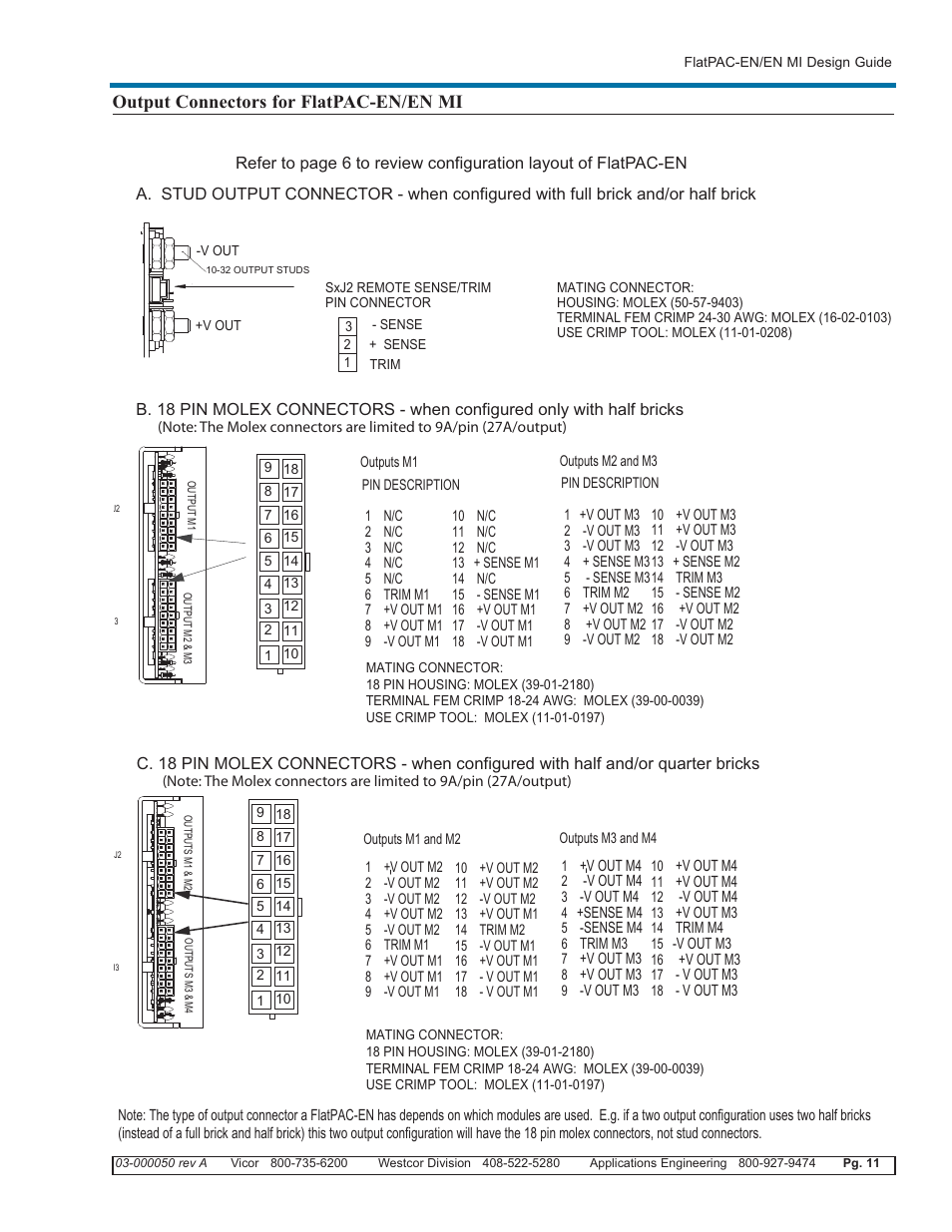 Output connectors for flatpac-en/en mi | Vicor FlatPAC-EN MI EN Compliant Autoranging Switchers User Manual | Page 11 / 29