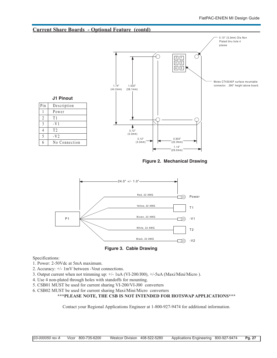 Current share boards - optional feature (contd), Figure 3. cable drawing | Vicor FlatPAC-EN MI EN Compliant Autoranging Switchers User Manual | Page 27 / 29