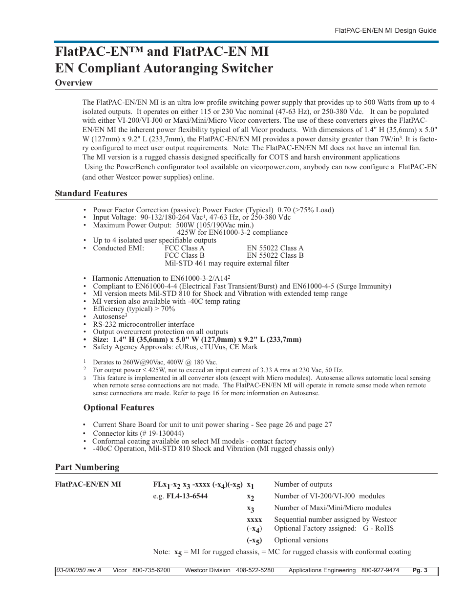 Vicor FlatPAC-EN MI EN Compliant Autoranging Switchers User Manual | Page 3 / 29