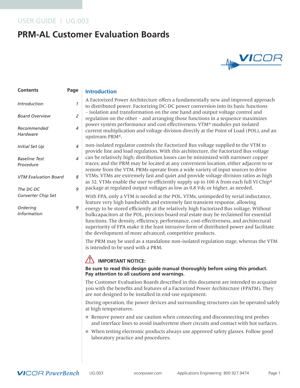 Vicor PRM-AL Customer Evaluation Boards User Manual | 9 pages
