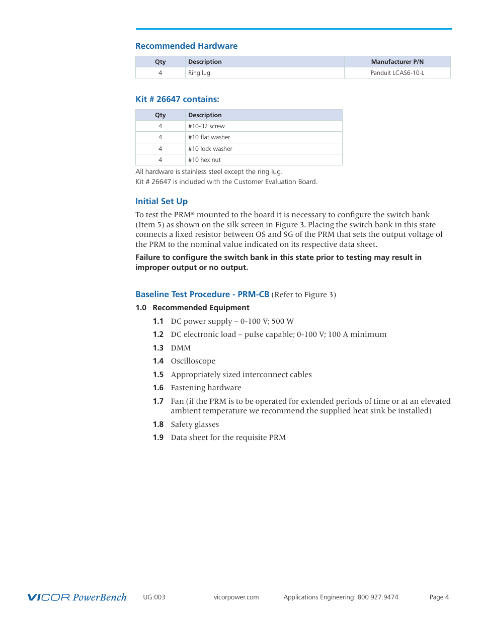 4 hardware, Initial set up, Procedure | Vicor PRM-AL Customer Evaluation Boards User Manual | Page 4 / 9