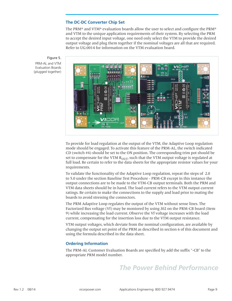 The dc-dc, Ordering 9 information, The power behind performance | Vicor PRM-AL Customer Evaluation Boards User Manual | Page 9 / 9