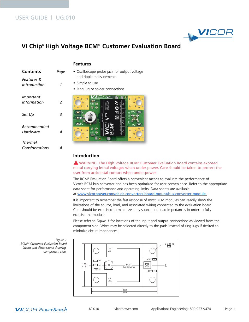 Vicor VI Chip High Voltage BCM Customer Evaluation Board User Manual | 4 pages