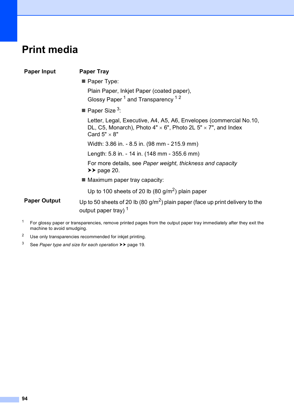 Print media | Brother Fax Machine MFC-J425W User Manual | Page 108 / 121