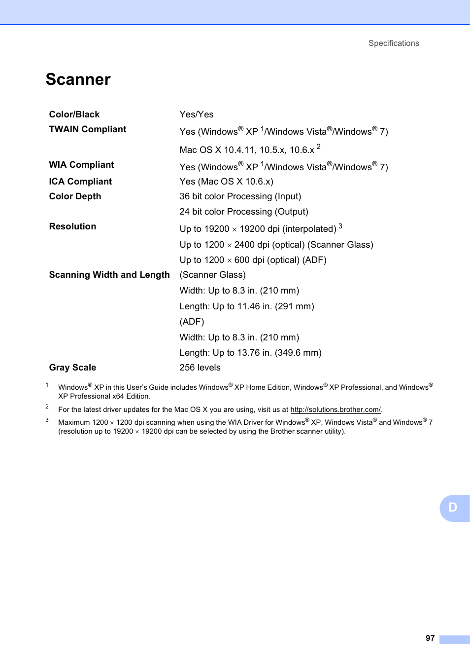 Scanner | Brother Fax Machine MFC-J425W User Manual | Page 111 / 121