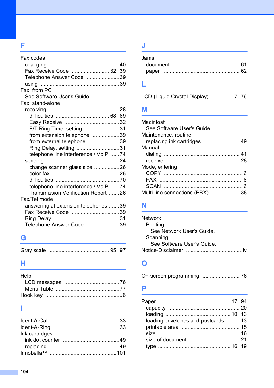 Brother Fax Machine MFC-J425W User Manual | Page 118 / 121