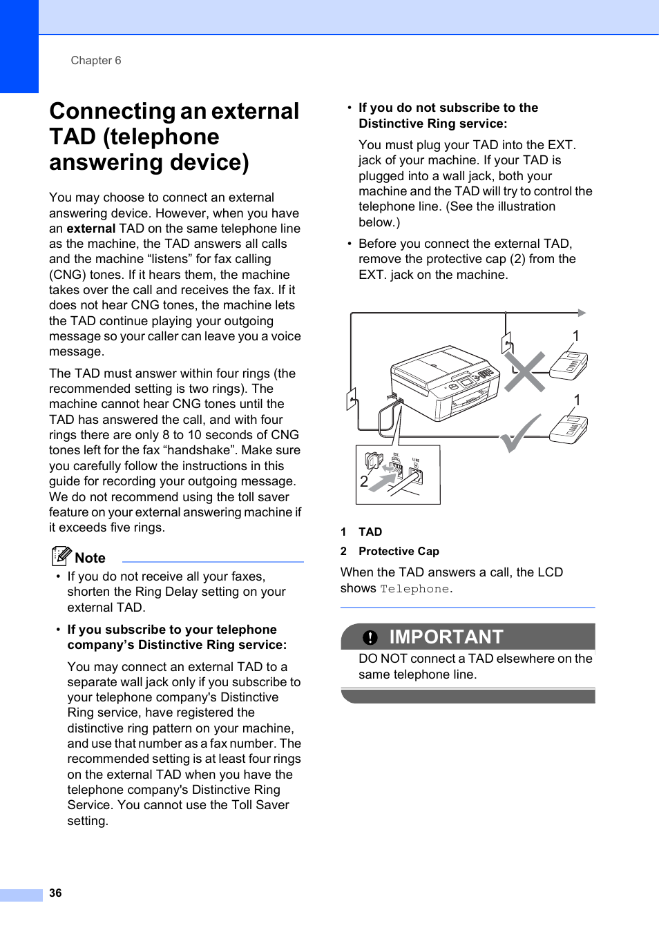 Important | Brother Fax Machine MFC-J425W User Manual | Page 50 / 121