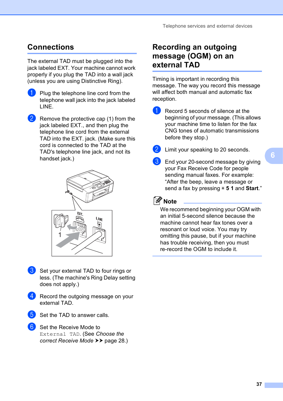 Connections, 6connections | Brother Fax Machine MFC-J425W User Manual | Page 51 / 121