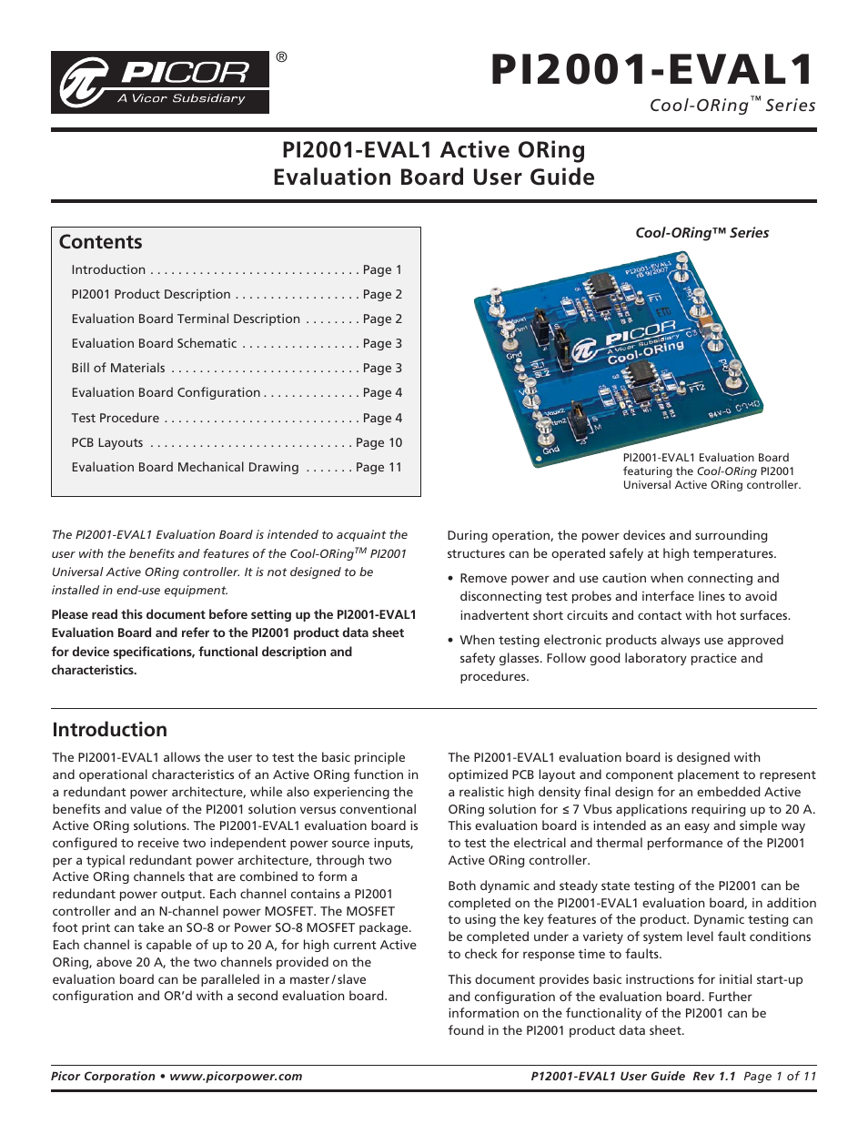 Vicor PI2001-EVAL1 Active ORing Evaluation Board User Manual | 11 pages