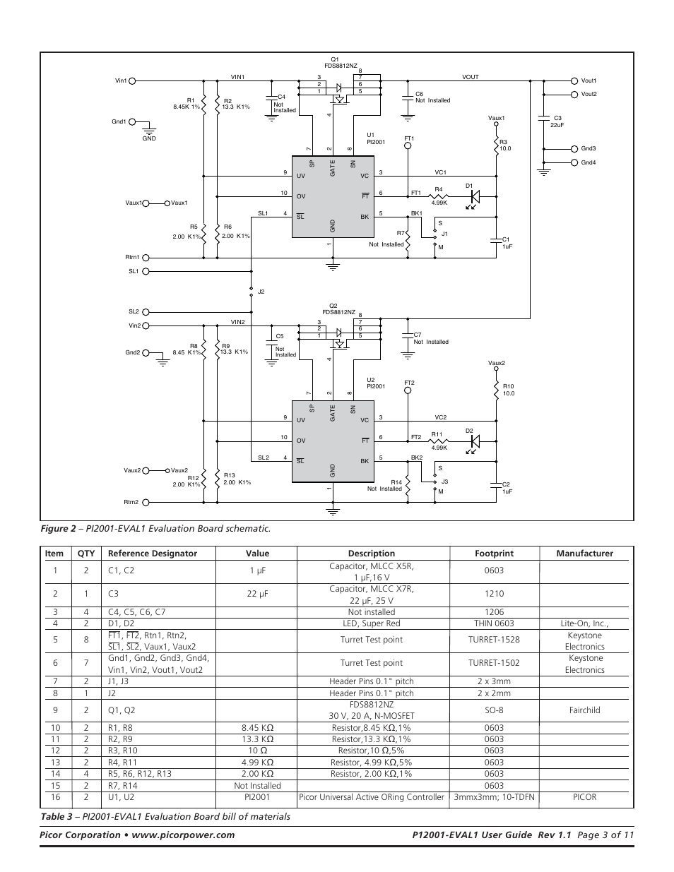 Vicor PI2001-EVAL1 Active ORing Evaluation Board User Manual | Page 3 / 11