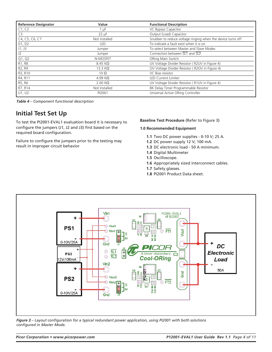Initial test set up | Vicor PI2001-EVAL1 Active ORing Evaluation Board User Manual | Page 4 / 11