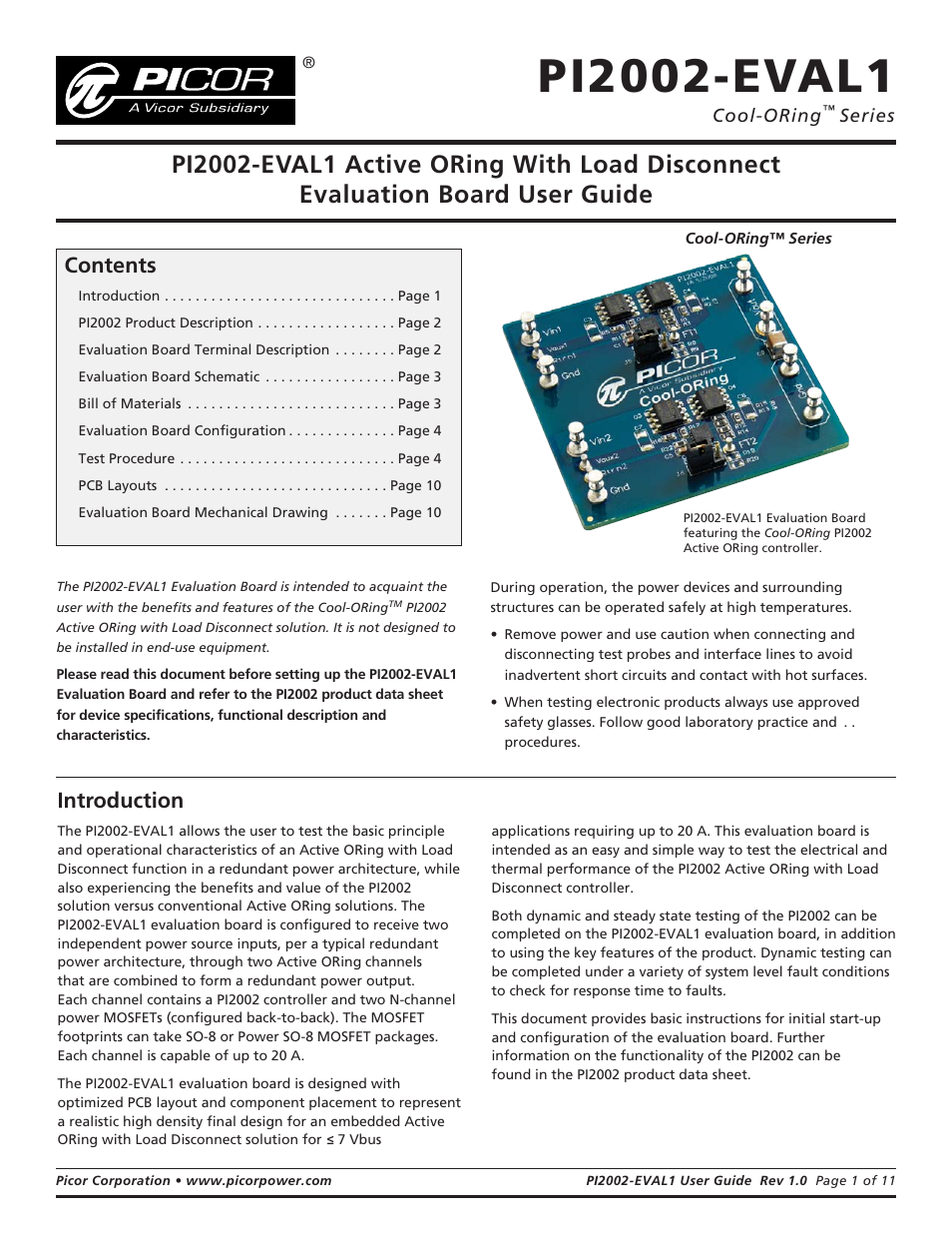 Vicor PI2002-EVAL1 Active ORing With Load Disconnect Evaluation Board User Manual | 11 pages