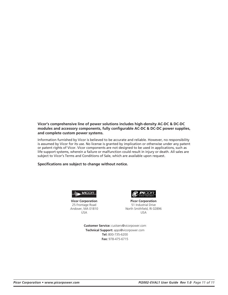 Vicor PI2002-EVAL1 Active ORing With Load Disconnect Evaluation Board User Manual | Page 11 / 11