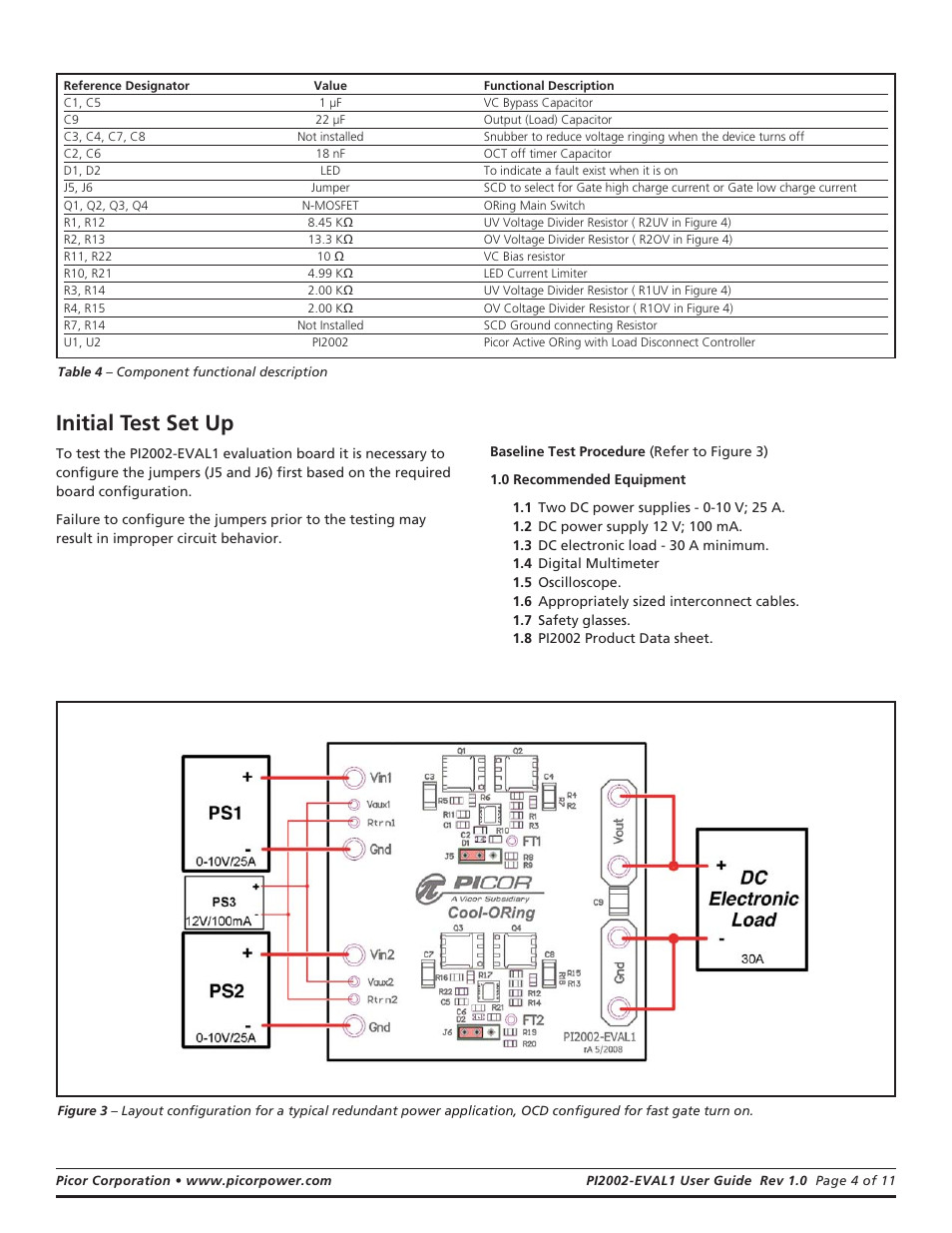 Initial test set up | Vicor PI2002-EVAL1 Active ORing With Load Disconnect Evaluation Board User Manual | Page 4 / 11