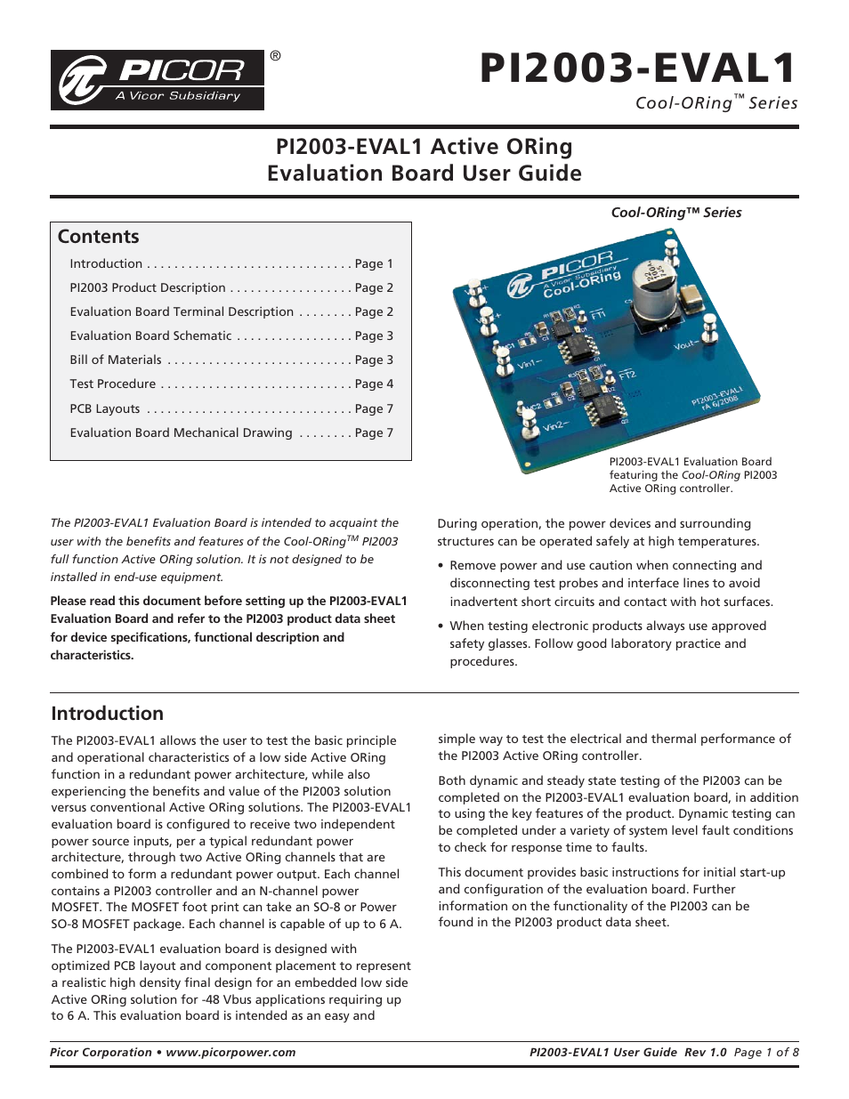 Vicor PI2003-EVAL1 Active ORing Evaluation Board User Manual | 8 pages