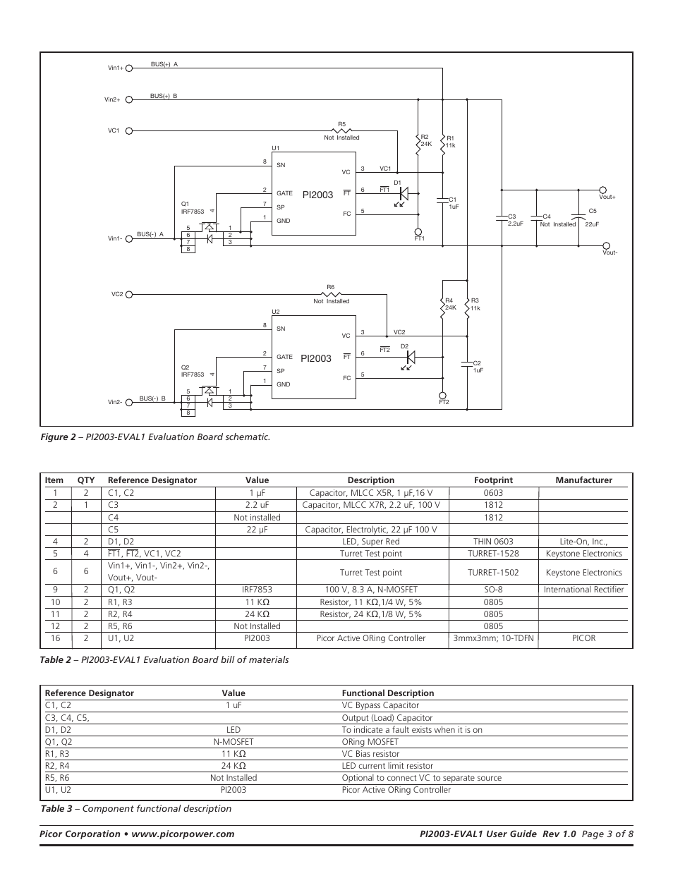 Vicor PI2003-EVAL1 Active ORing Evaluation Board User Manual | Page 3 / 8