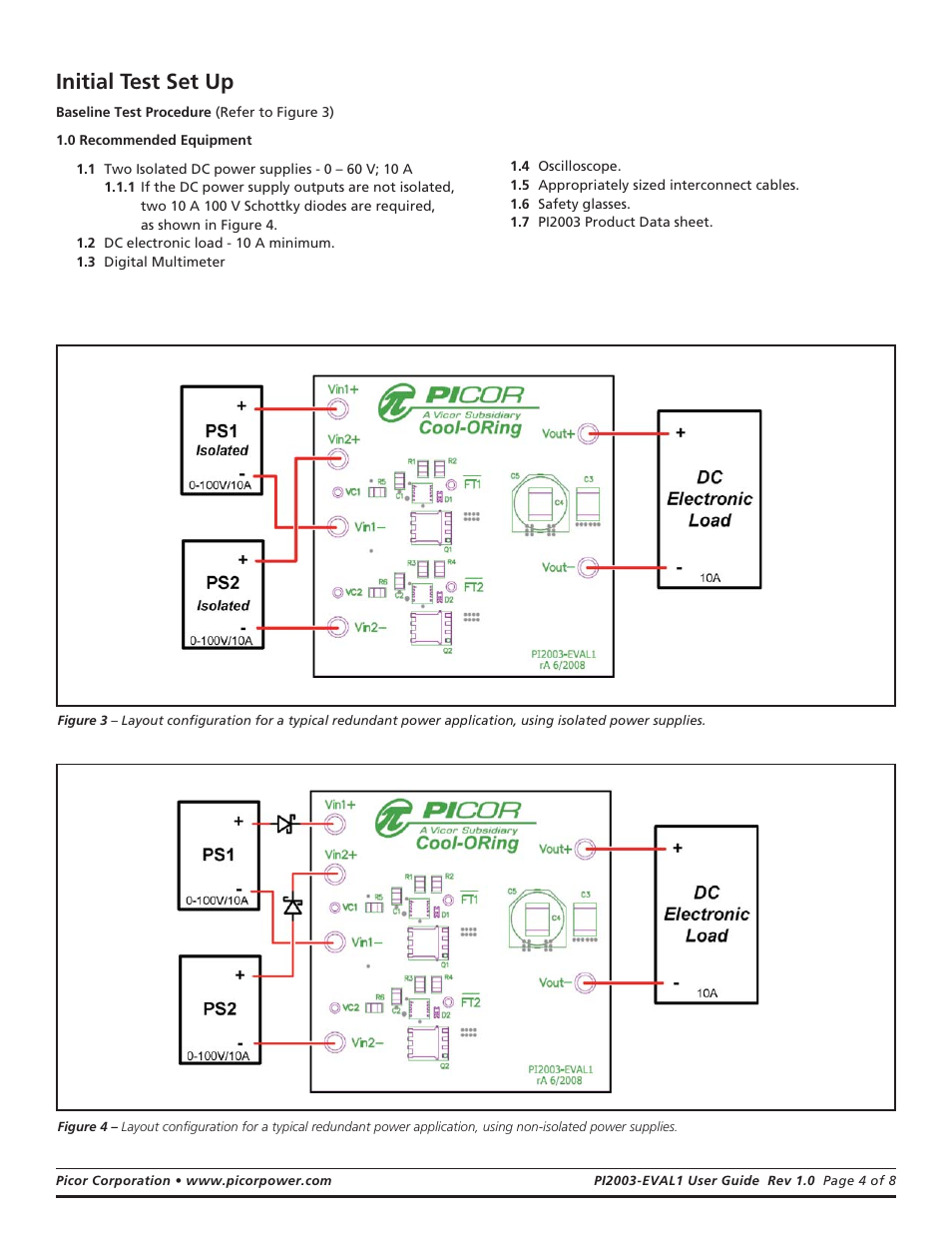 Initial test set up | Vicor PI2003-EVAL1 Active ORing Evaluation Board User Manual | Page 4 / 8