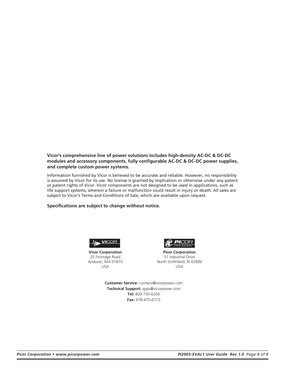 Vicor PI2003-EVAL1 Active ORing Evaluation Board User Manual | Page 8 / 8