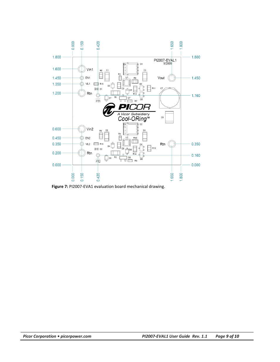 Mechanical drawing | Vicor PI2007-EVAL1 48V Bus High Side Active ORing Evaluation Board User Manual | Page 9 / 10
