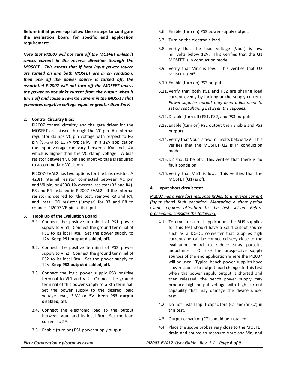 Vicor PI2007-EVAL2 12V/15A High Side Active ORing Evaluation Board User Manual | Page 6 / 9