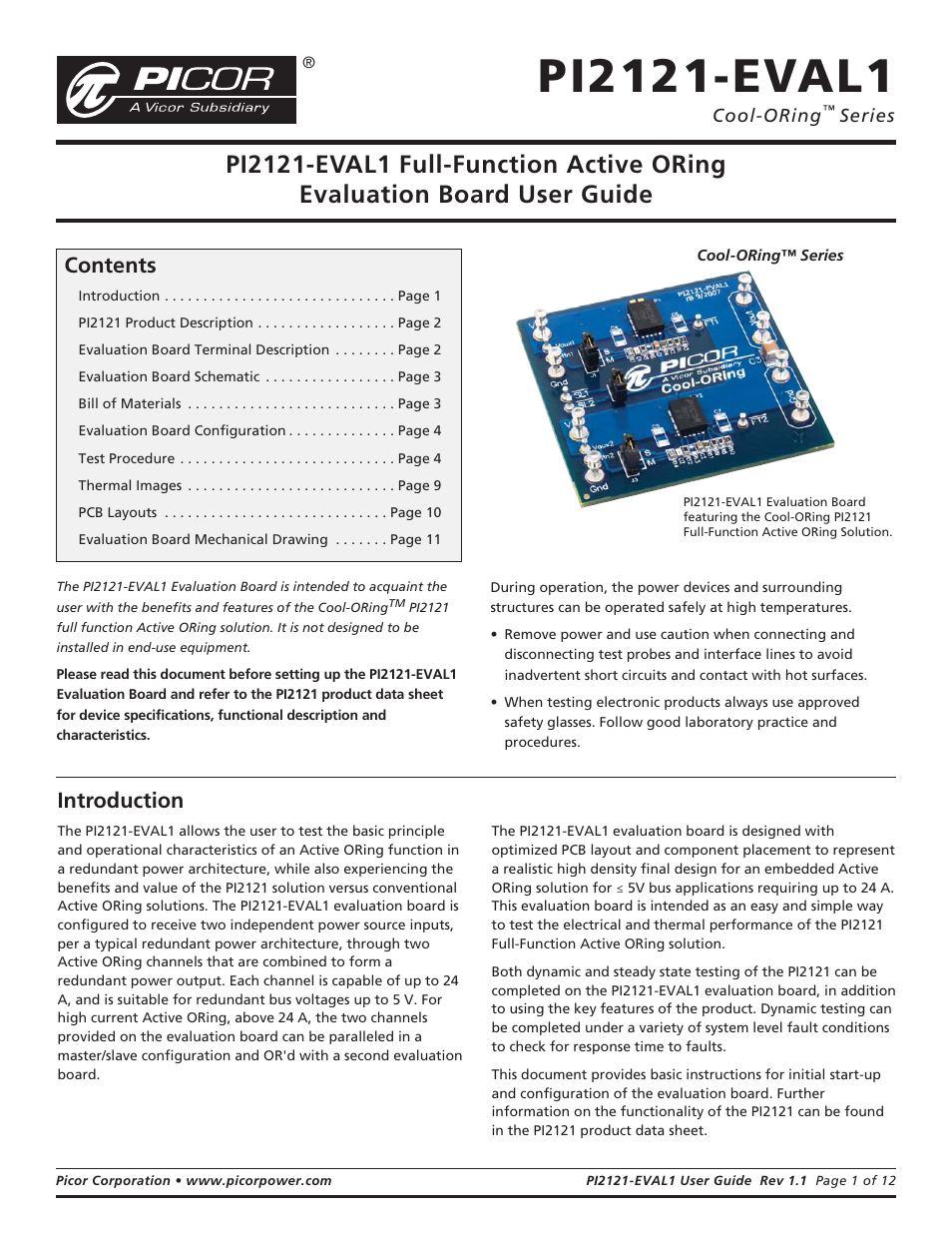 Vicor PI2121-EVAL1 Full-Function Active ORing Evaluation Board User Manual | 12 pages